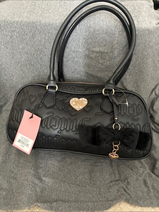 Juicy Couture Handbags - Juicy Couture Black Embossed Bow-Accent Shoulder Bag